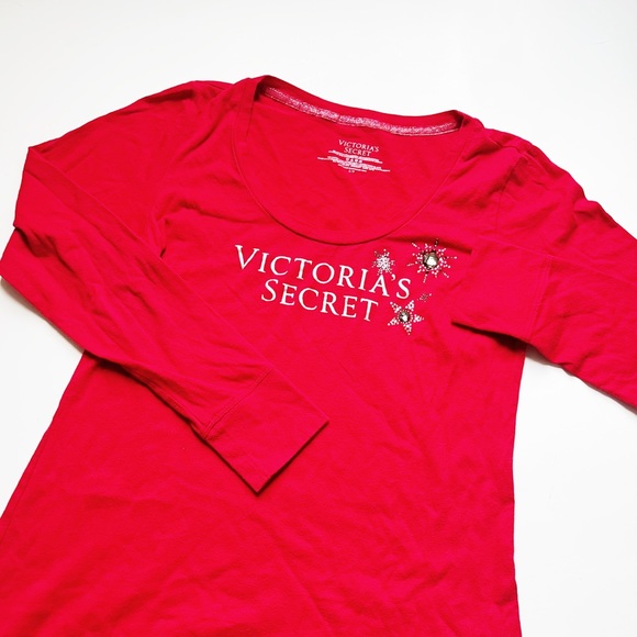 🩷VICTORIA SECRET LONG SLEEVE DRESS PAJAMAS RED SPARKLE SIZE SMALL COZY LOUNGE - Picture 2 of 13